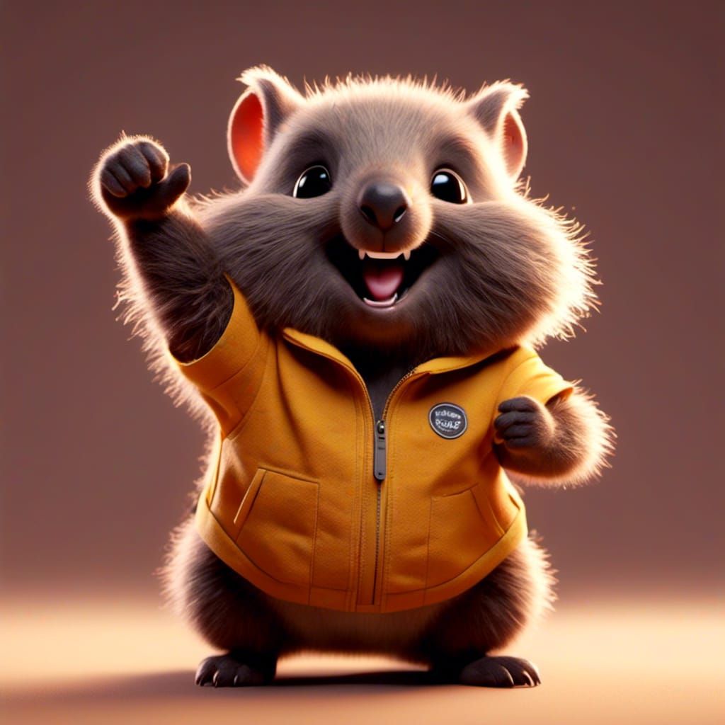 Cheerful Furry Wombat Gives a Thumbs Up