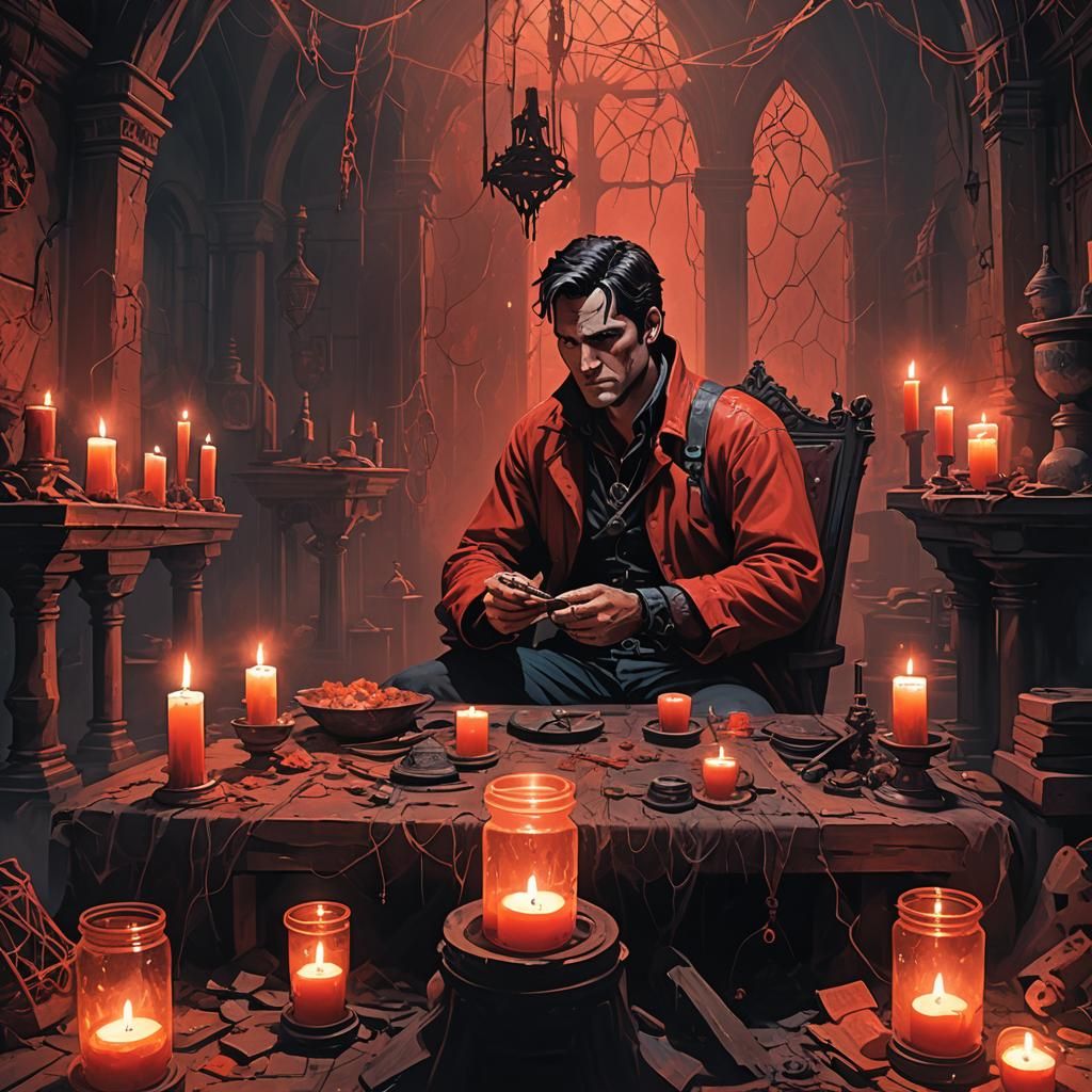 Young Ash Williams in Gothic Chamber: Dark Fantasy