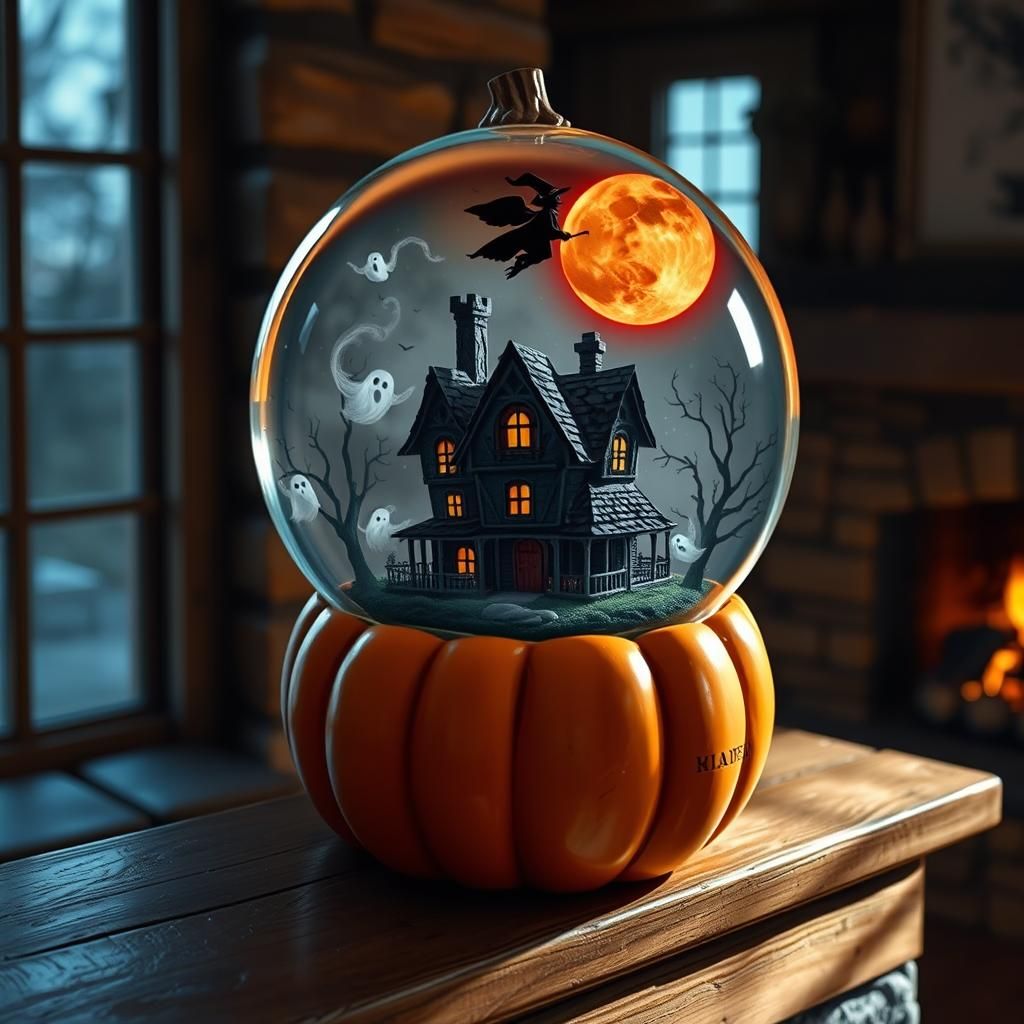 Enchanted Halloween Snow Globe with Haunted Scene