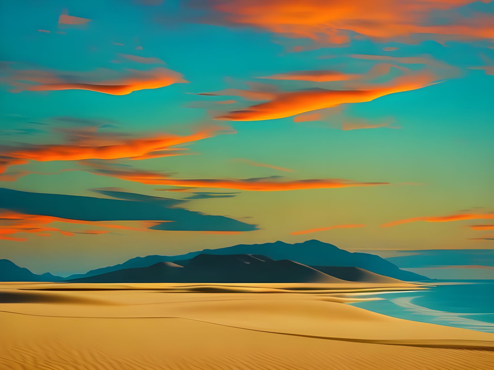 Photorealistic Desert Sunset with Colorful Clouds