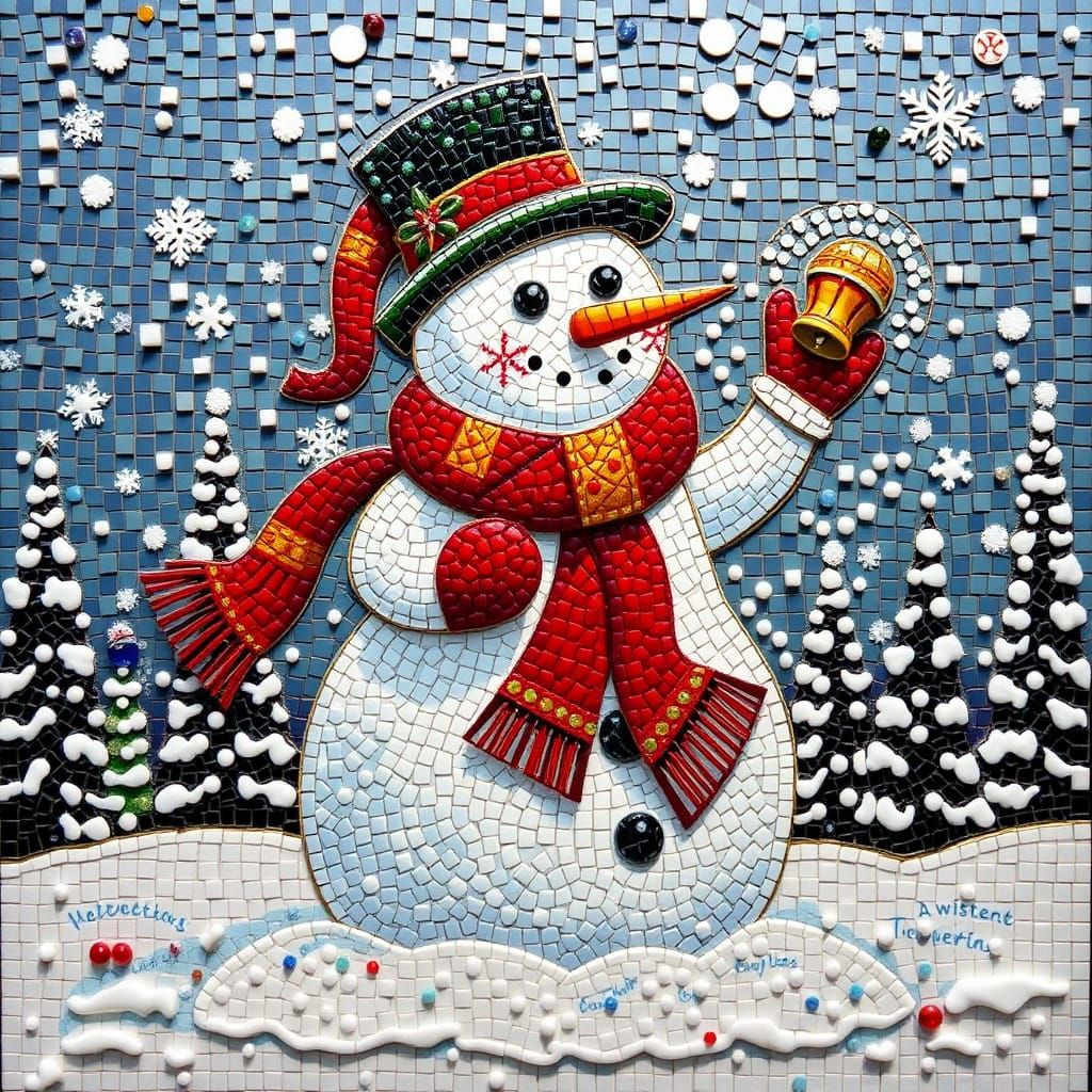 Mosaic Snowman with Jingle Bells
