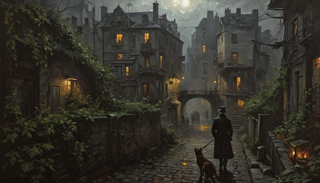 Noir Night Painting of Secrets and Danger