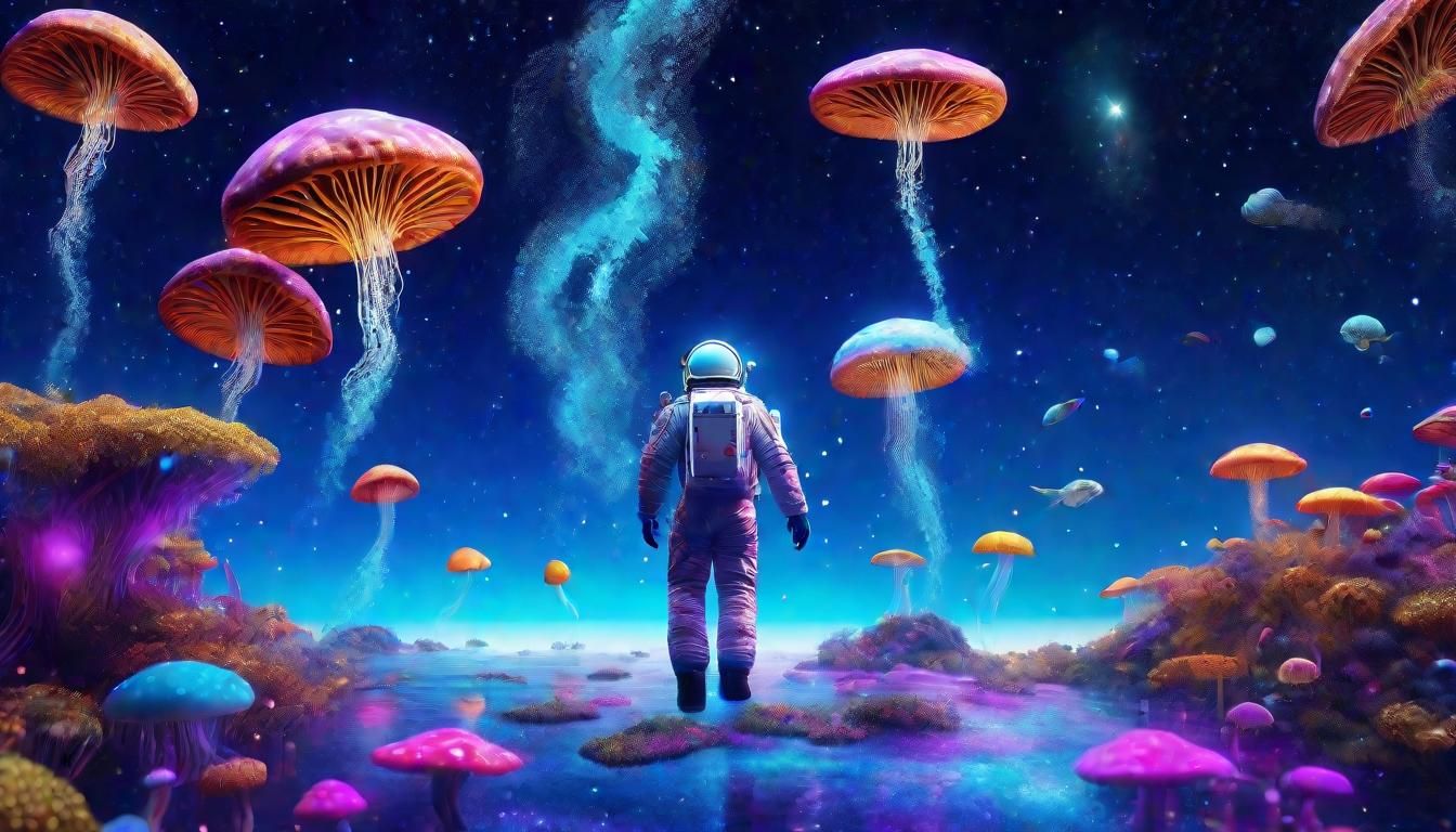 Astronaut's Psychedelic Trip Through a Whimsical Galaxy