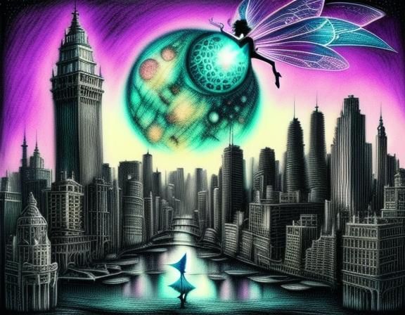 Fairy-Core Dream Cityscape with Fineliner Details