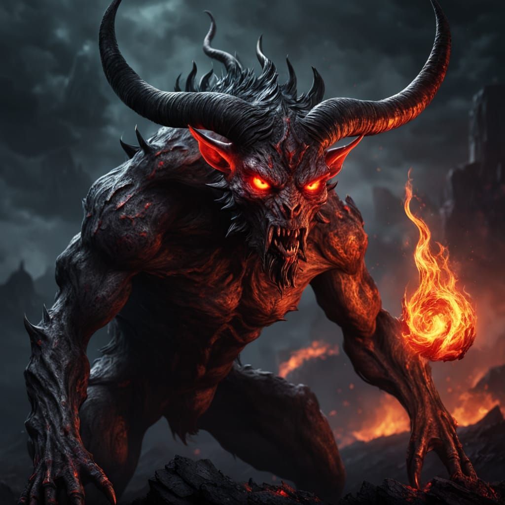 Dark Fantasy Demon in Eerie Landscape