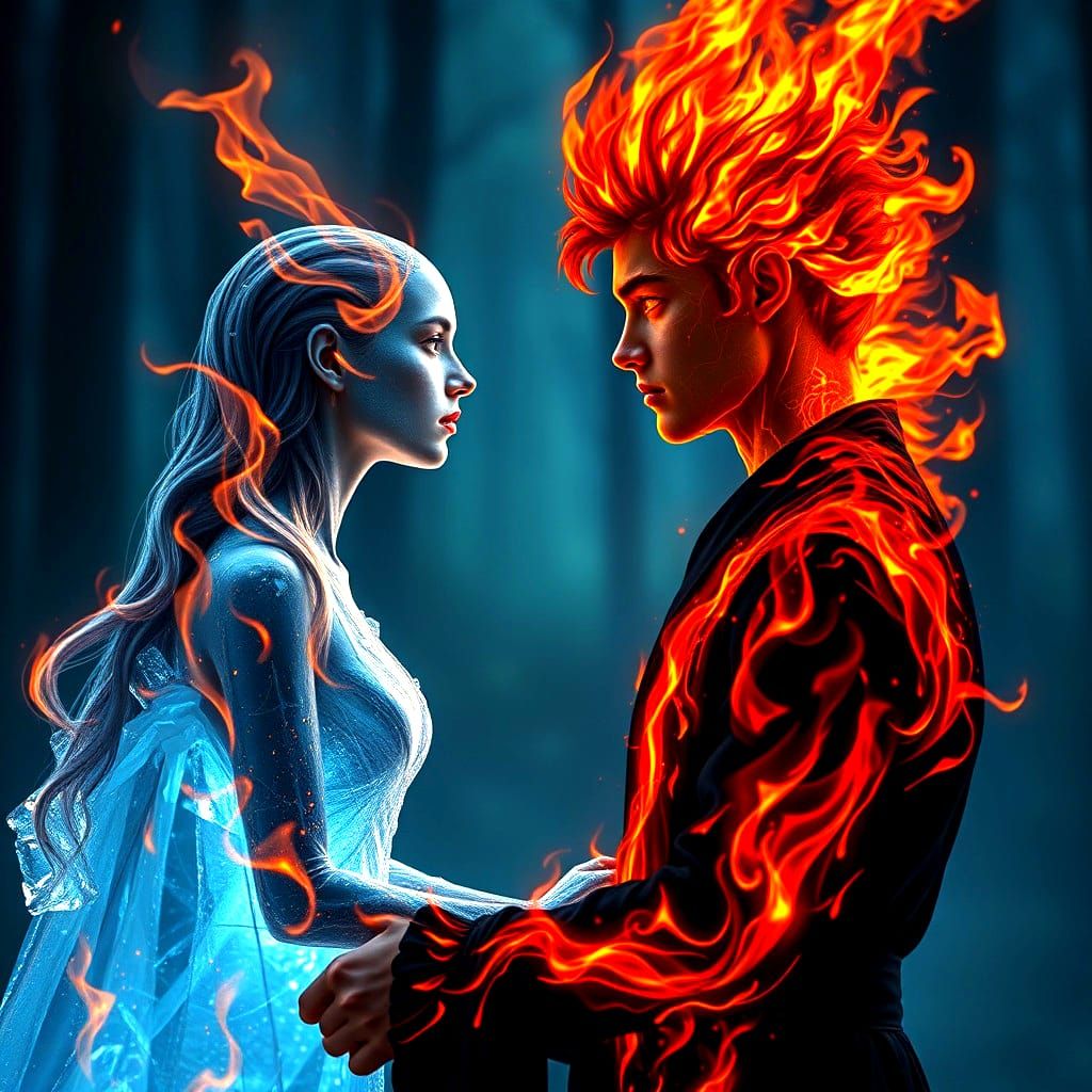 Fire Elemental and Ice Woman Portrait