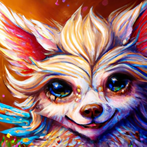 Adorable Angel Wolf Portrait in Gouache Style