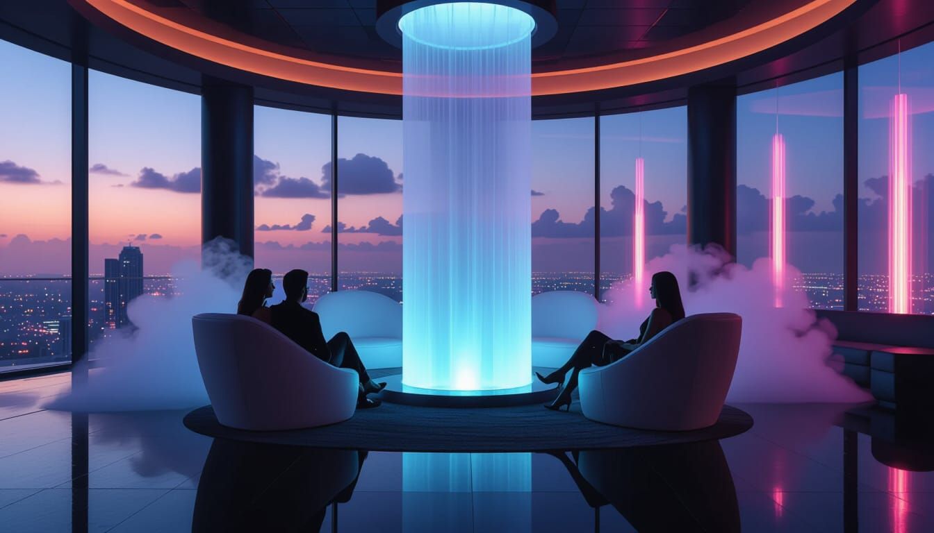 Futuristic HydroBurst Lounge in Solarpunk Style