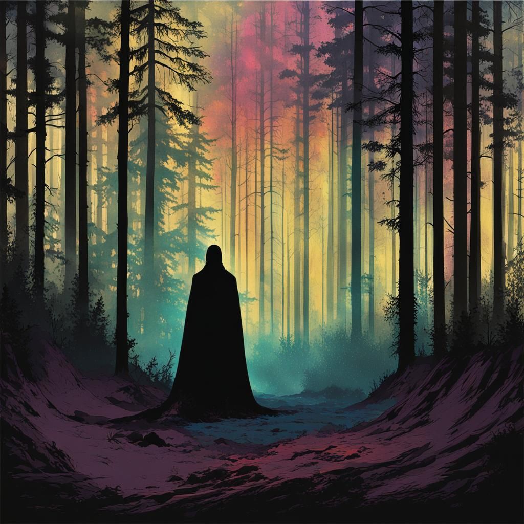 Enigmatic Figure Emerges in Dimly Lit Forest