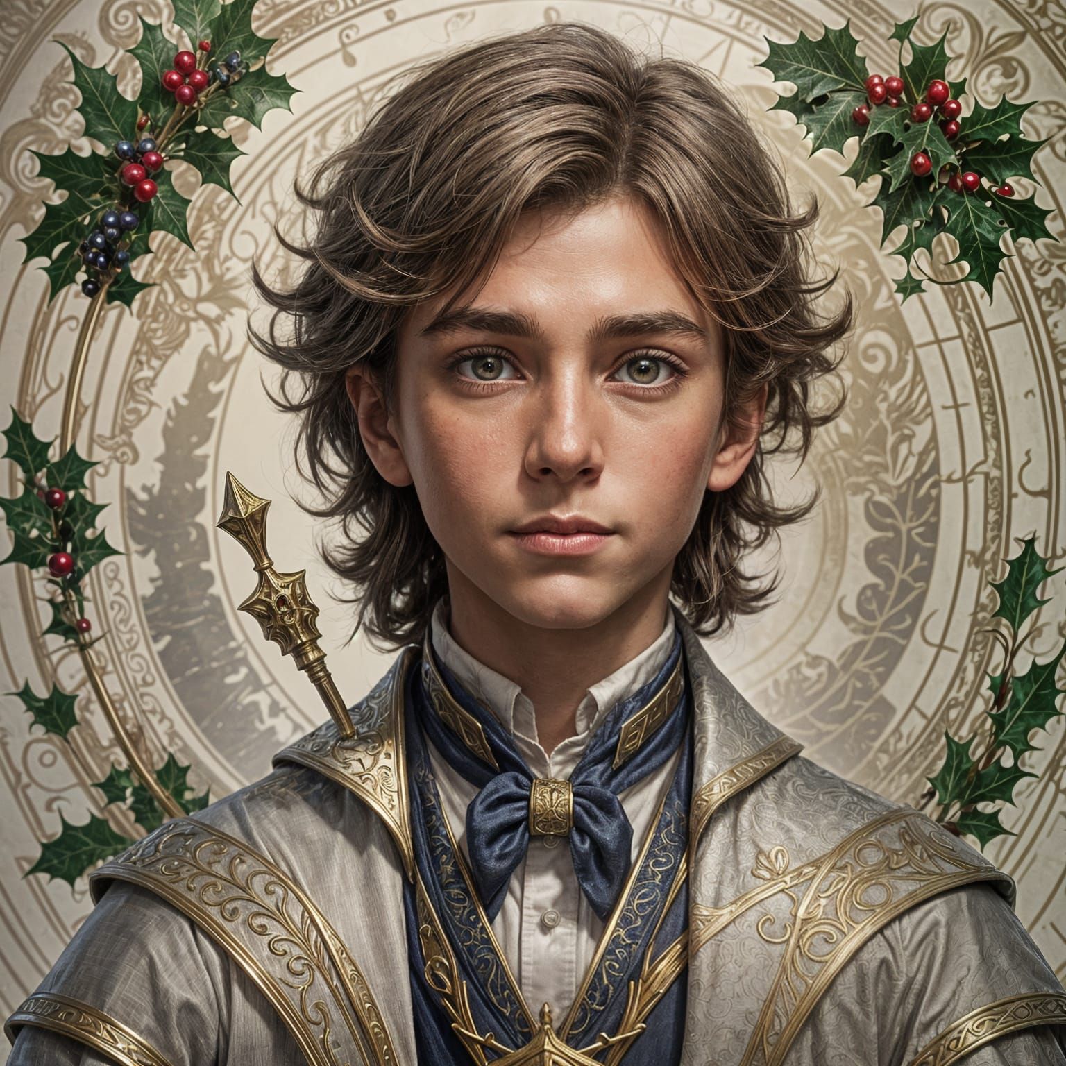 Young Christmas Wizard Portrait in Hyperdetailed Digital Art