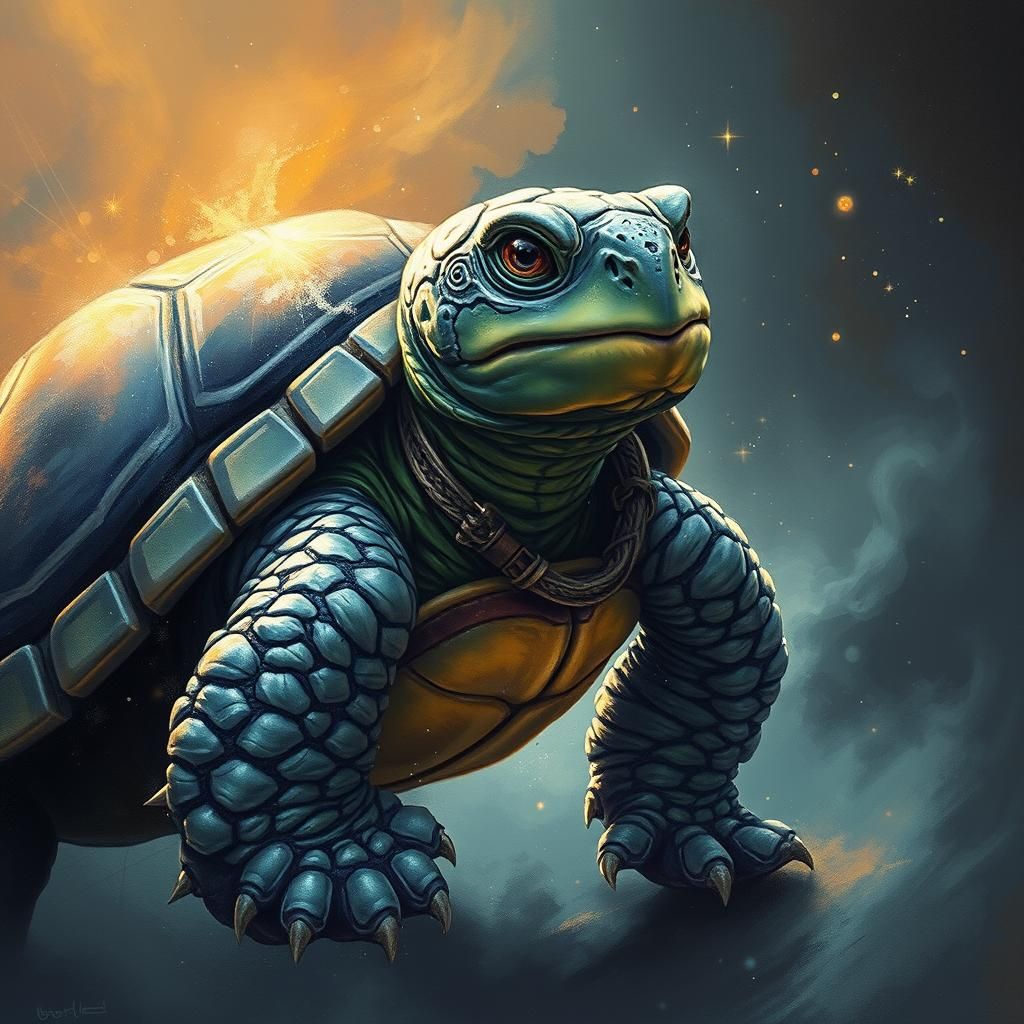 Tortle Barbarian Adventurer in Alcohol Ink and Oil Paint