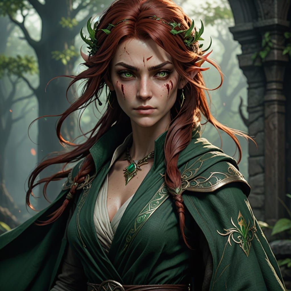 Elegant Elven Rogue in Lavish Green Robe