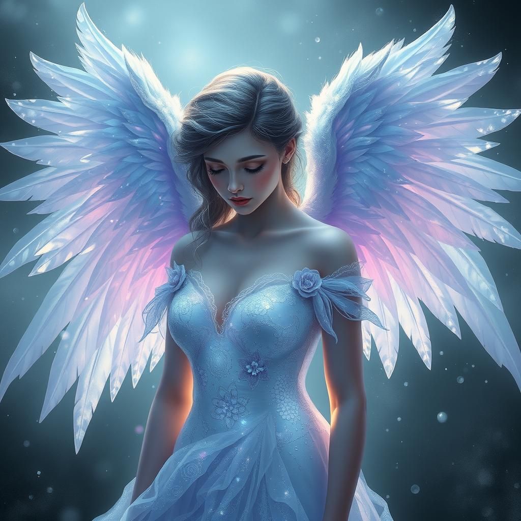 Ethereal Angel Weeping in Dreamy Landscape