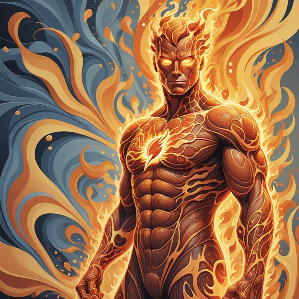 Abstract Human Torch: Vector Fractal Zentangle in Gouache