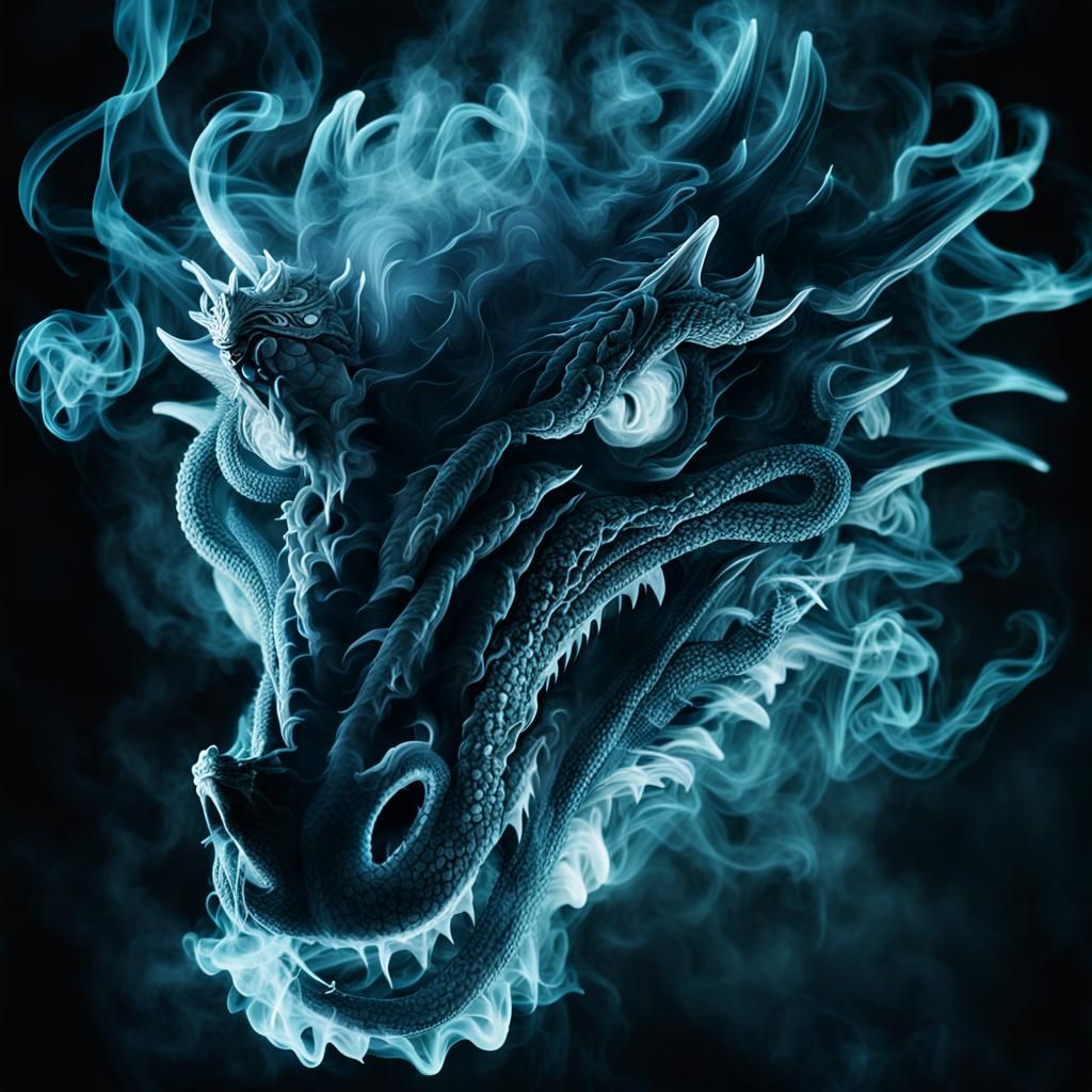 Luminescent Smoke Dragon with Electric Eyes