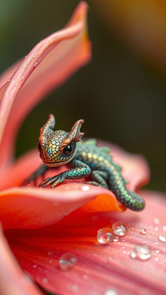 Envision autumn themed miniature dragon hatchling resting on...