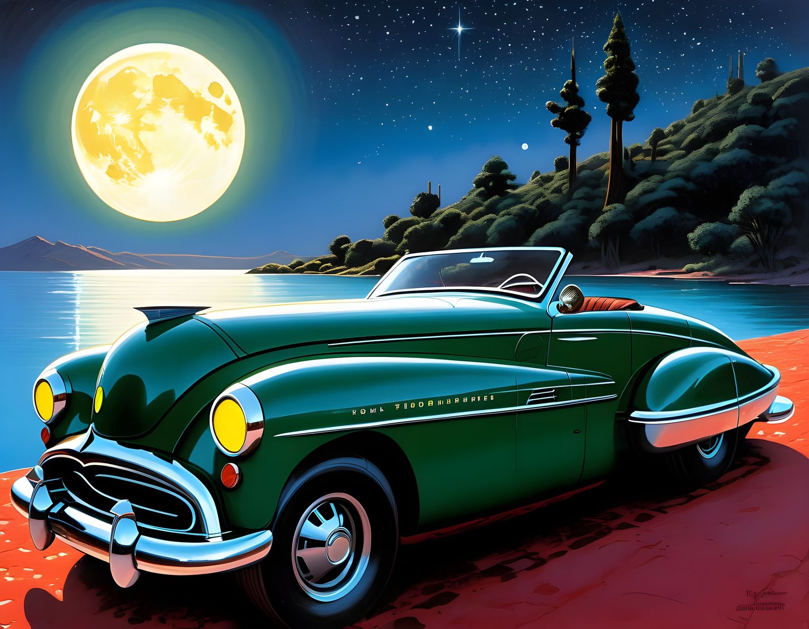 Moonlit Roadside Serenade in Luxury at Night
