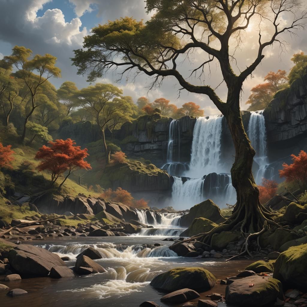 Waterfall Scene Inspired by Romanticism