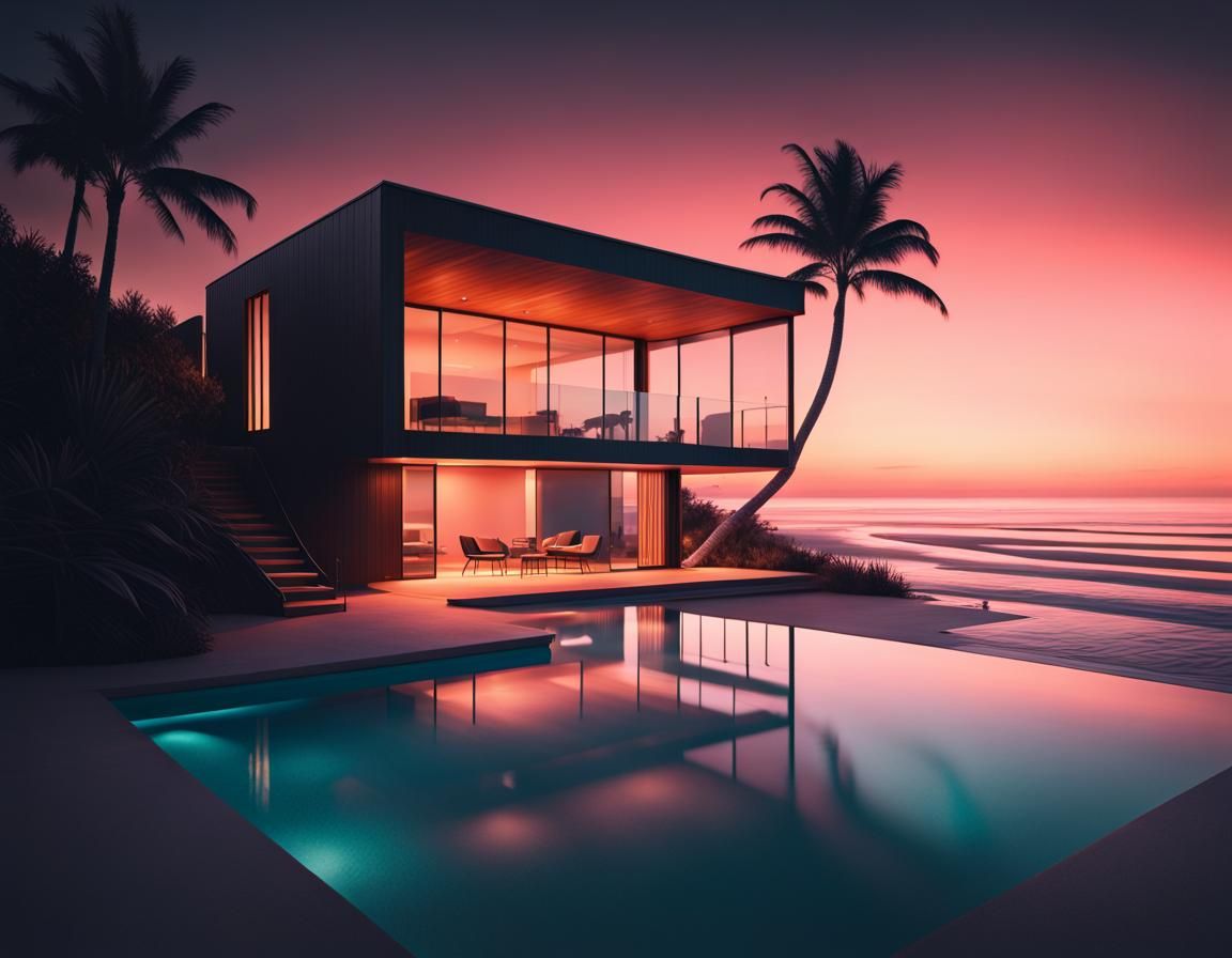 Minimalist Beach House with Ocean Pool in Afterglow
