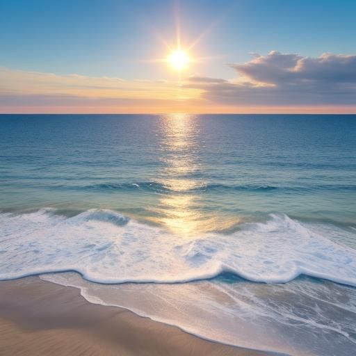 Tranquil Sunrise Beach with Dove in Origami Style