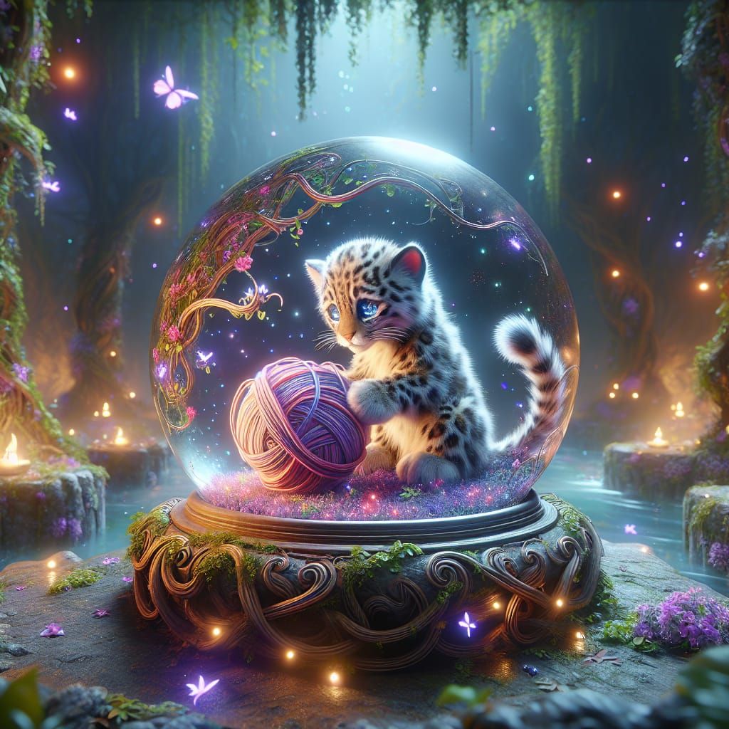Magical Baby Jaguar in Crystal Ball, Fantasy Concept Art