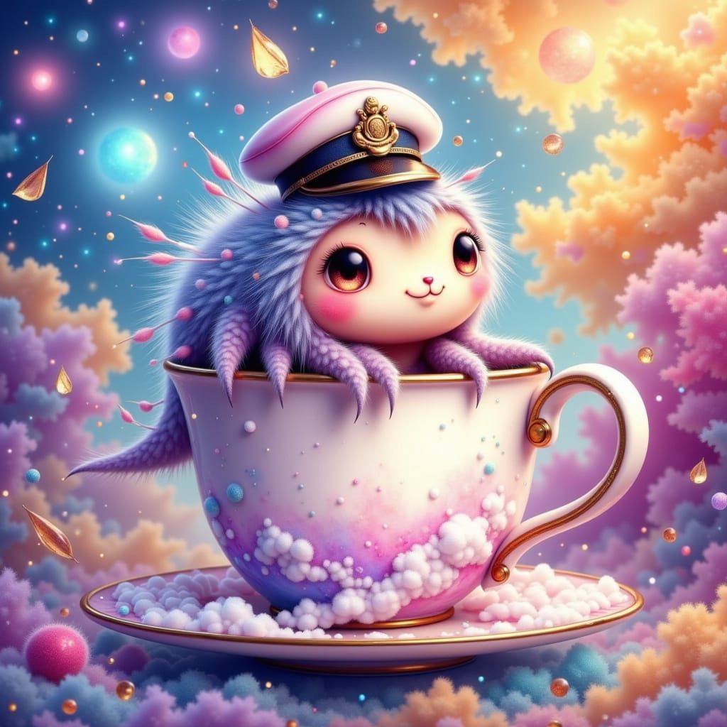 Fluffy Tardigrade Navigates Cosmic Latte Art World