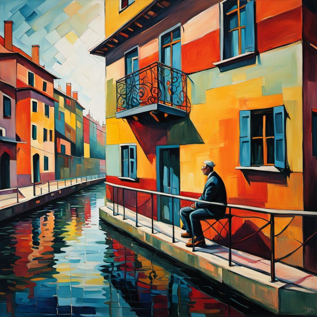 Vibrant Canal Scene in Expressive Brushstrokes