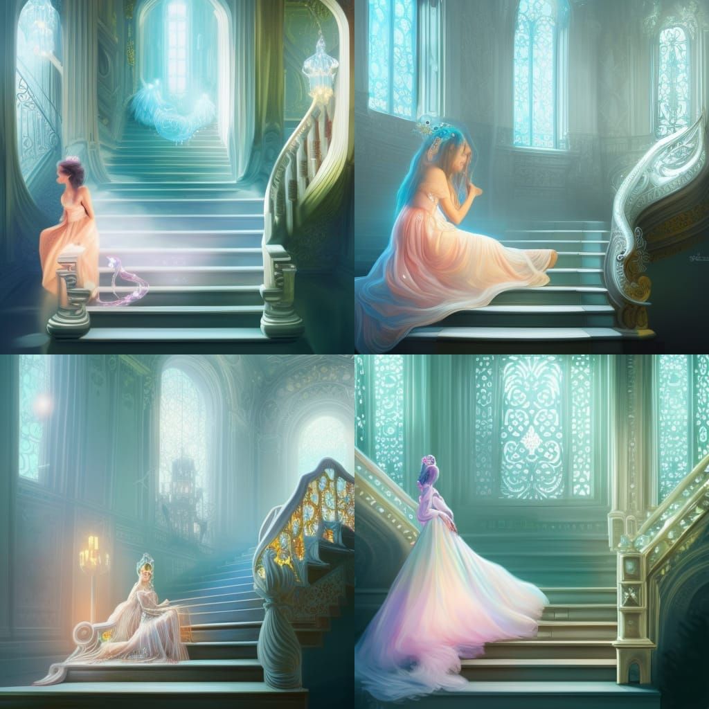 Magical Palace Staircase with Princess in Ethereal Fantasy
