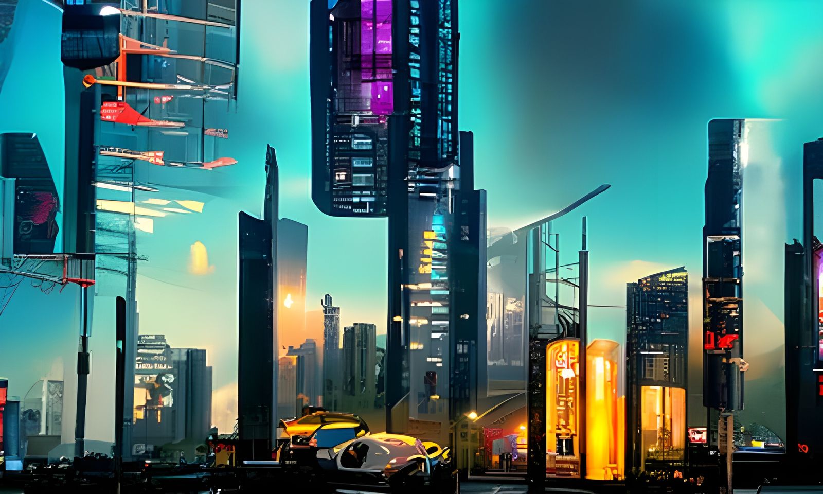 Cyberpunk Neo-Futuristic Cityscape in Hyperrealism