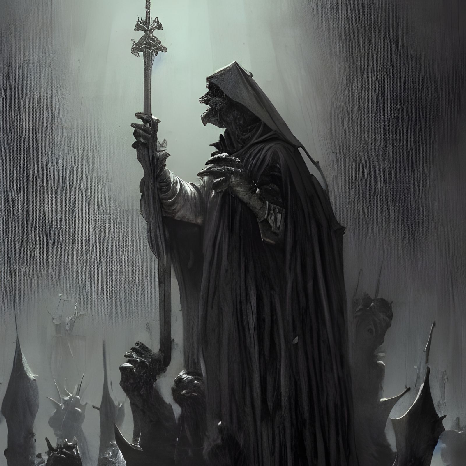 Horrific Pope Rat King in Engraving Style