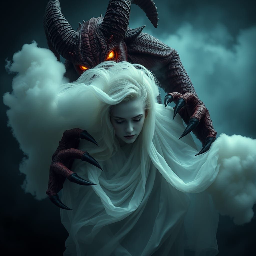 Ethereal Cloud Figure Escaping Crimson Demon