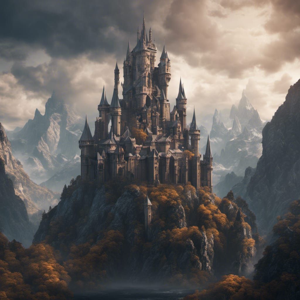 Futuristic Medieval Castle in Mountainscape, Detailed Matte ...