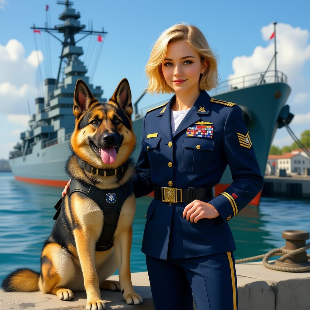 Teen Marine Girl with K-9 Dog