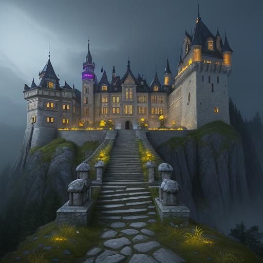 Glowing Mushroom Staircase to Fantasy Castle