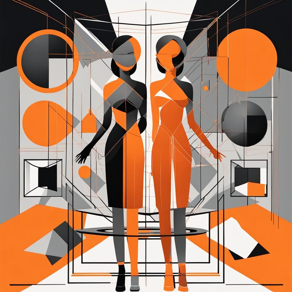 Geometric Bauhaus Illustration of Women in Open Space