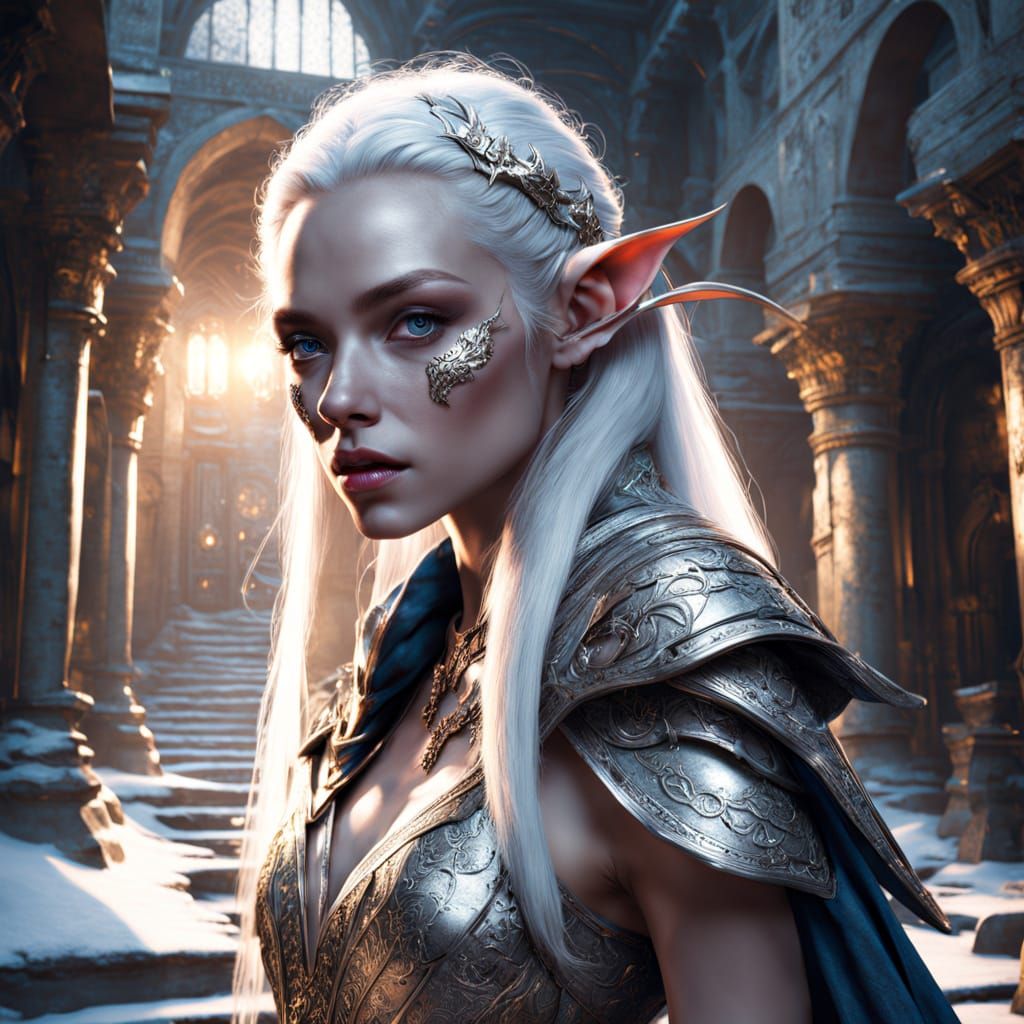 Albino Elf Warrior Escapes Ancient Corridor in Cinematic Mat...