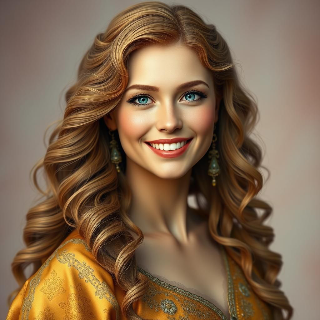 Radiant Portrait of Slavic Woman in Golden Gown
