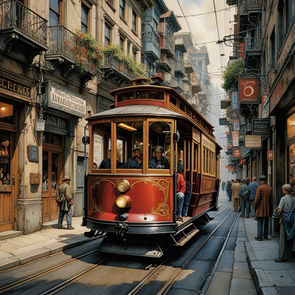 San Francisco Cable Car in Watercolor Style
