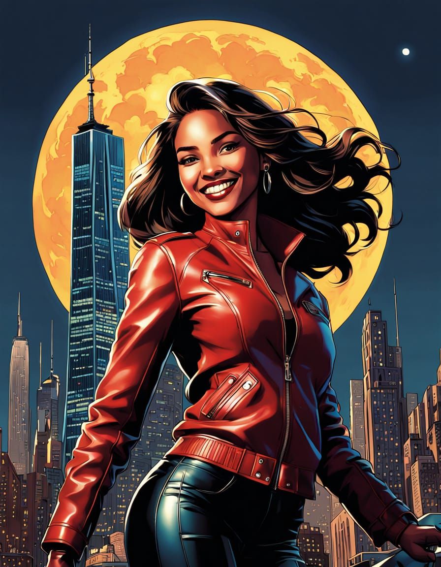 Indigenous Woman Smiles in Front of New York City Skyline in...