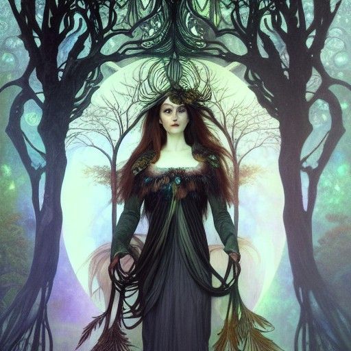 Forest Witch Art Nouveau Goddess Portrait