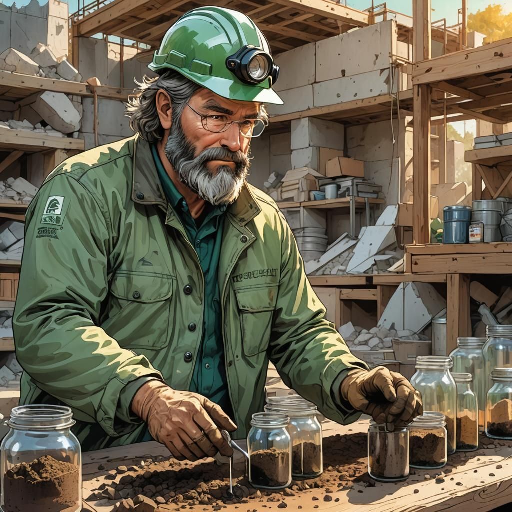 Geologist Examining Soil Samples in Anime Style