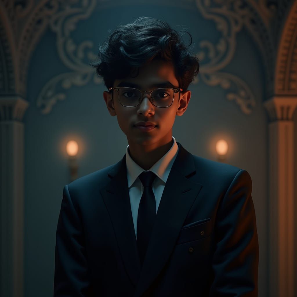 Confident Young Man in Formal Attire, Matte Painting Style