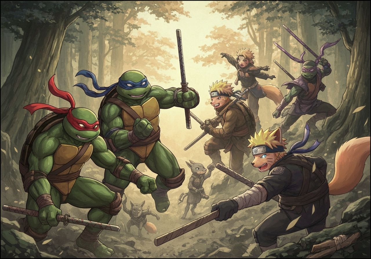 TMNT and Naruto Clash in Japanese Anime Forest