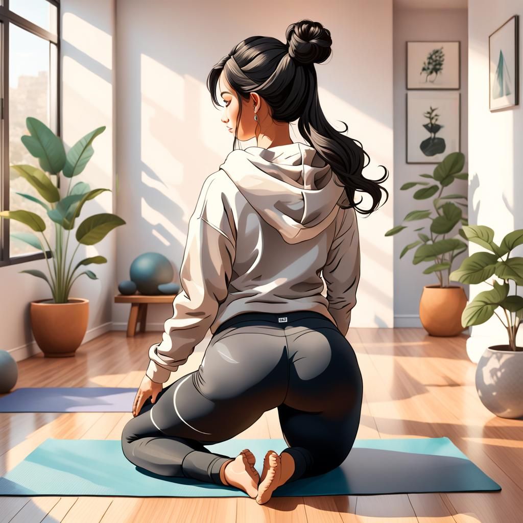 Curvaceous Woman Doing Yoga at Home