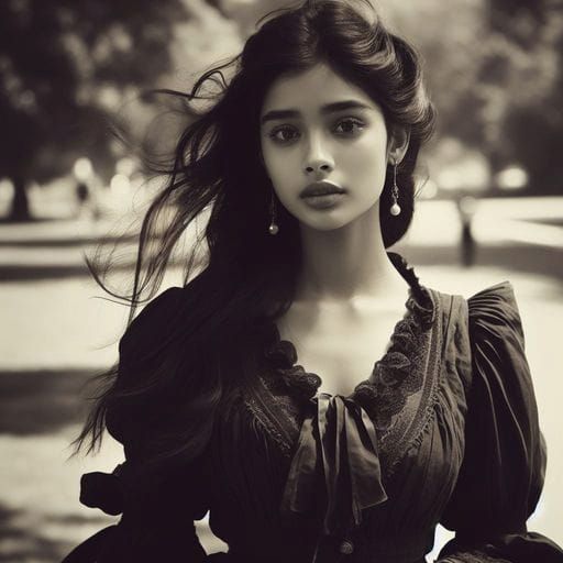 Victorian Era Woman in Park, Splash Art Style