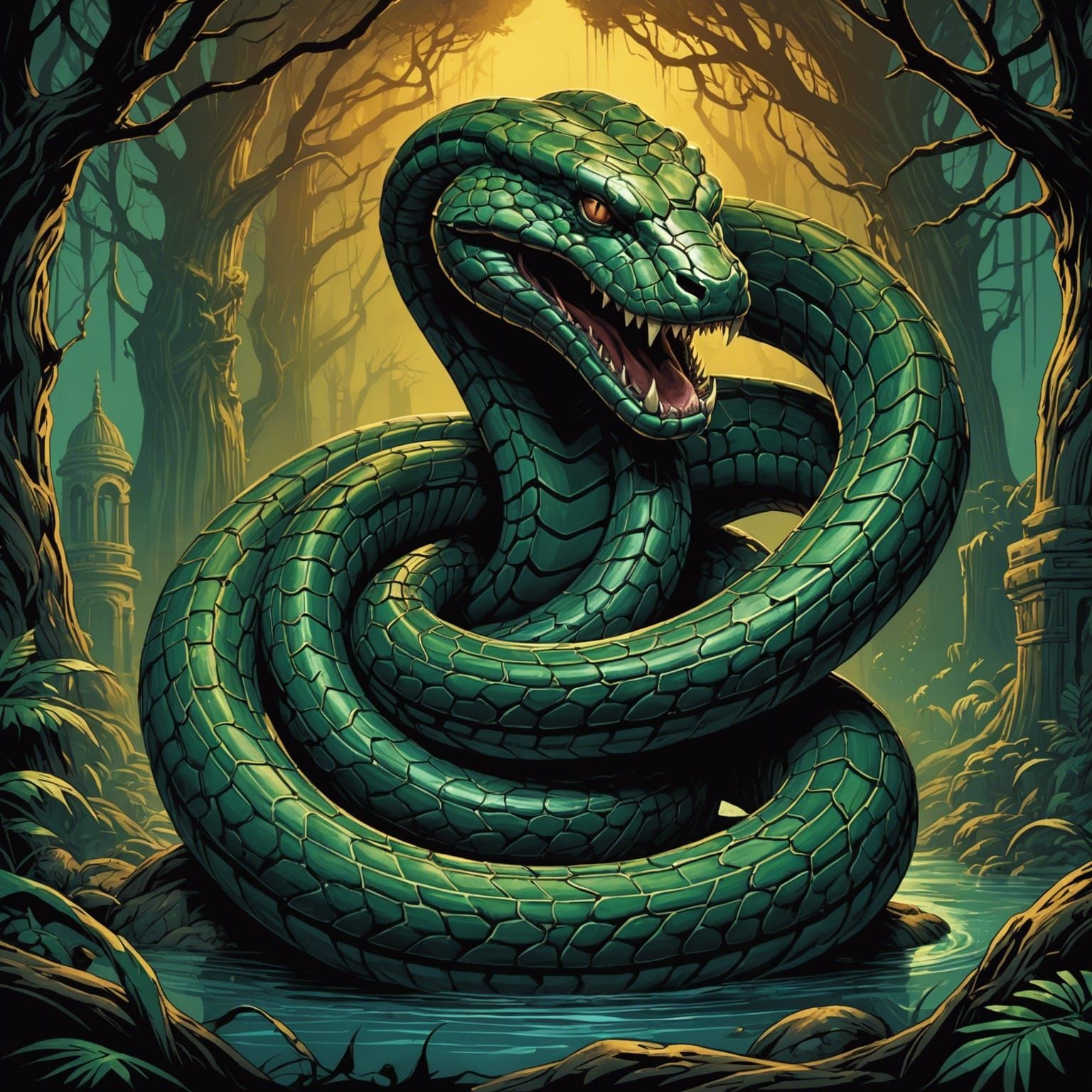 Colossal Snake in Comic Book Style
