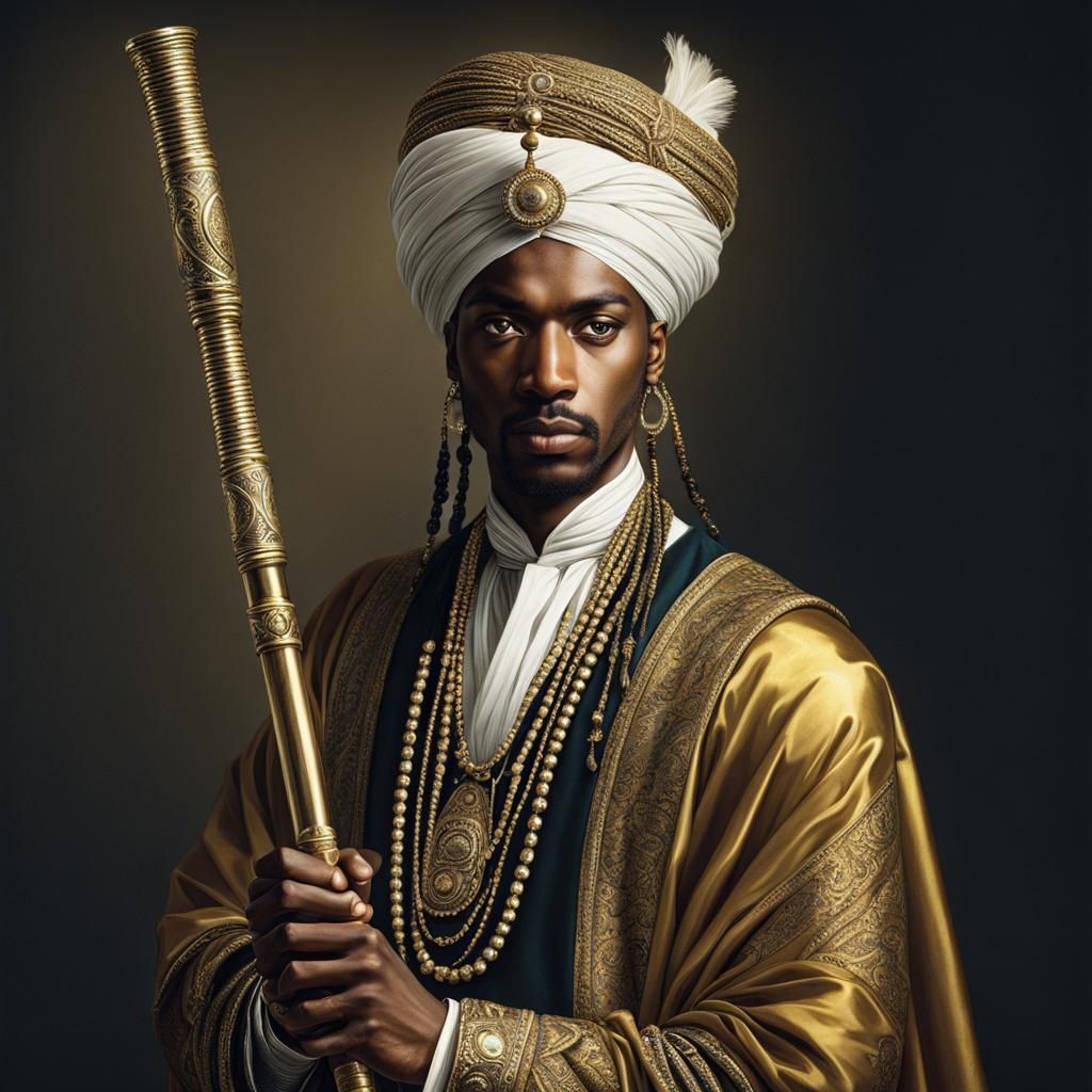Elegant Moor Portrait with Gold Walking Stick