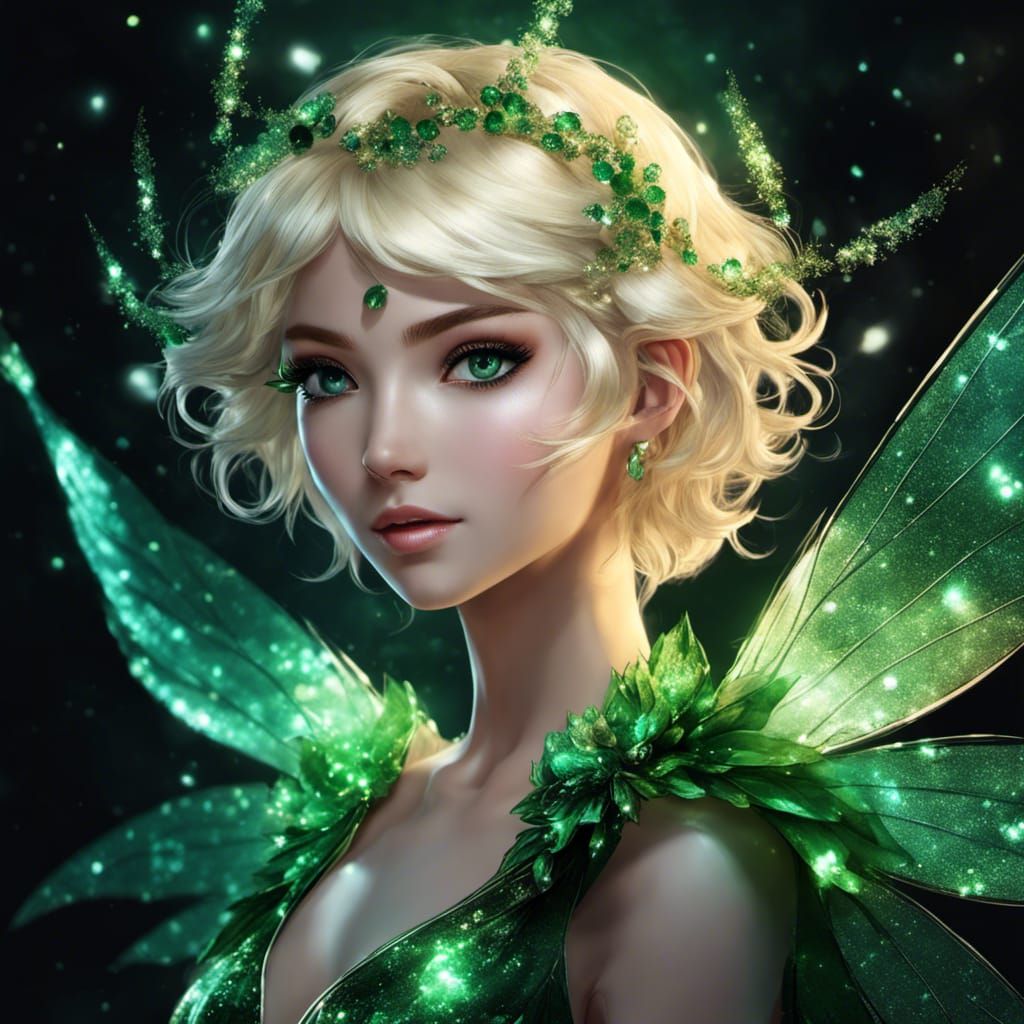 Anime Fairy Woman with Glittering Wings