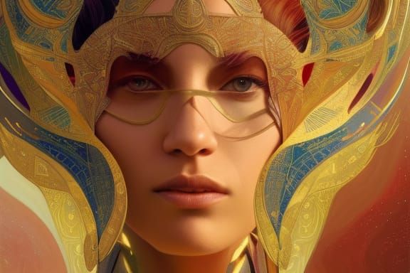 Futuristic Versace Haute Couture Portrait in Art Nouveau Sty...