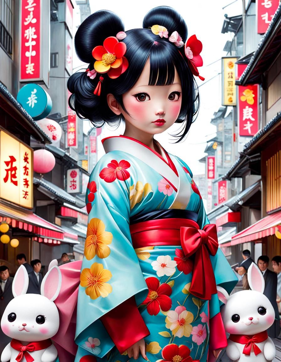 Arrogant Geisha in Pop Surrealist Style
